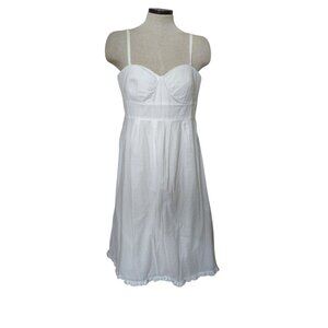 White Sleeveless Dotted Cotton Midi Dress Sz14  Adjustable Straps Back Zipper-lp